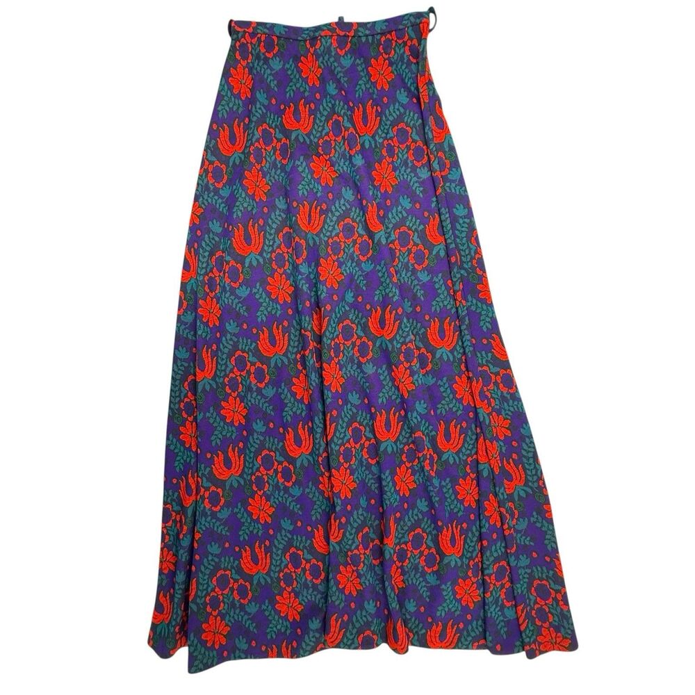 Handmade Maxi Skirt 27 Doubleknit Psychedelic Floral Brady Bunch Vintage 70s